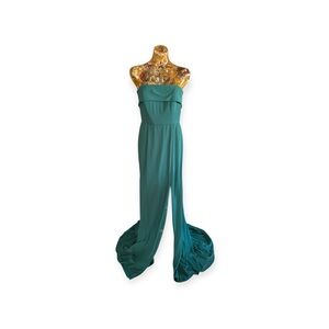 Bella Bridesmaid green long dress wedding sweetheart neckline strapless slit 8 M